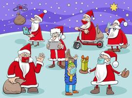 Santa Claus Zeichentrickfiguren Gruppe zur Weihnachtszeit vektor