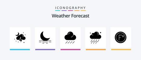 väder glyf 5 ikon packa Inklusive temperatur. grad. regn. klimat. väder. kreativ ikoner design vektor