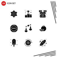 Stock Vector Icon Pack mit 9 Zeilenzeichen und Symbolen für Balance World Help Internet Environment editierbare Vektordesign-Elemente