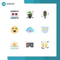 Packung mit 9 modernen flachen Farbzeichen und Symbolen für Web-Printmedien wie Sync-Cloud-Signal fröhliche Emojis editierbare Vektordesign-Elemente vektor