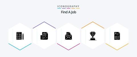 Einen Job finden 25 Glyphen-Icon-Pack inklusive Lebenslauf. Tasse. Email. vergeben. Arbeit vektor
