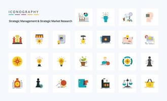 25 flaches Symbolpaket für strategisches Management und strategische Marktforschung vektor