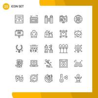 Linienpaket mit 25 universellen Symbolen der globalen Internetstadt der Welt, editierbare Vektordesign-Elemente vektor
