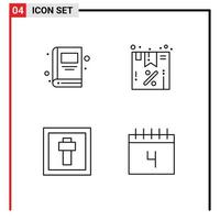 uppsättning av 4 kommersiell fylld linje platt färger packa för bok Semester rabatt erbjudande kalender redigerbar vektor design element