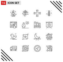 Aktienvektor-Icon-Pack mit 16 Zeilenzeichen und Symbolen für Klick-Mode-Konstruktion und Werkzeuge tragen Kleid editierbare Vektordesign-Elemente vektor