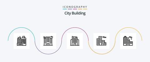 City Building Line 5 Icon Pack inklusive . Gebäude. Büro vektor