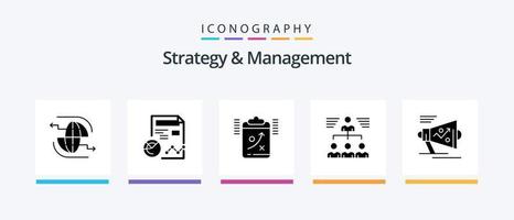 Strategie und Management Glyphe 5 Icon Pack inklusive Teamarbeit. Geschäftsmann. Analytik. Management. Strategie. kreatives Symboldesign vektor