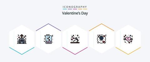 Valentinstag 25 Filledline Icon Pack inklusive Valentinstag. reisen. Hochzeit. Fahrkarte. Flitterwochen vektor