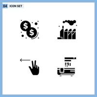 Stock Vector Icon Pack mit 4 Zeilen Zeichen und Symbolen für Cash Bath Energie Finger Badewanne editierbare Vektordesign-Elemente