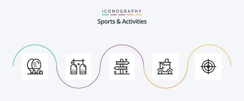 sporter och aktiviteter linje 5 ikon packa Inklusive golf bil. vagn. gas. rekreation. vägbeskrivning vektor