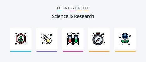 vetenskap linje fylld 5 ikon packa Inklusive laboratorium. studie. brännare. vetenskap. cell. kreativ ikoner design vektor