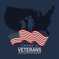 glad veterans dag bokstäver med militära officerare och usa karta vektor
