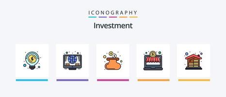investering linje fylld 5 ikon packa Inklusive företagande. magnetisk. budget. pengar. dollar. kreativ ikoner design vektor