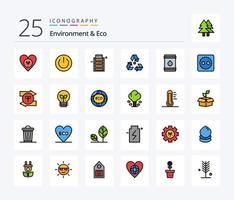 miljö och eco 25 linje fylld ikon packa Inklusive sopor. ekologi. miljö. eko. energi vektor