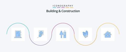 byggnad och konstruktion blå 5 ikon packa Inklusive konstruktion. handskar. sladd. verktyg. konstruktion vektor