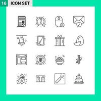 uppsättning av 16 modern ui ikoner symboler tecken för klocka skickade användare post hårdvara redigerbar vektor design element