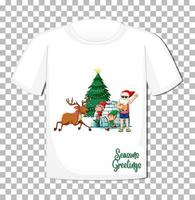 Weihnachtsmann mit vielen Geschenken im Weihnachtsthema auf T-Shirt vektor