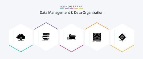 Datenmanagement und Datenorganisation 25 Glyphen-Icon-Pack inklusive Netzwerk. Daten. Datenbank. Service. Reparatur vektor