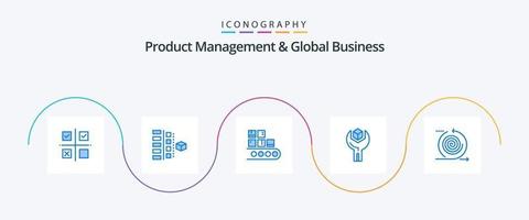 produkt managment och global företag blå 5 ikon packa Inklusive produkt. config. planera. produktion. förvaltning vektor