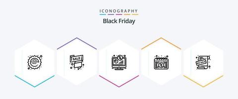 Black Friday 25 Line Icon Pack inklusive Tag. Kalender. Angebot. besorgen. Prozentsatz vektor