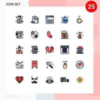 moderner Satz von 25 gefüllten Linien, flachen Farben und Symbolen wie Ökologie-Blattplan-Drop-Layout, editierbare Vektordesign-Elemente vektor