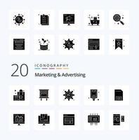 20 marknadsföring och reklam fast glyf ikon packa tycka om marknadsföring meddelande blygd- reklam marknadsföring vektor