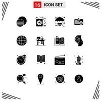 Stock Vector Icon Pack mit 16 Zeilenzeichen und Symbolen für Bildungs-ID Gesundheitskarte Herz editierbare Vektordesign-Elemente