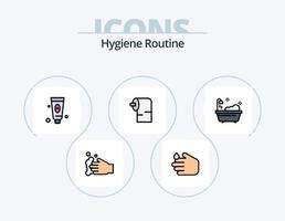 Hygiene-Routine-Linie gefüllt Icon Pack 5 Icon-Design. . . schrubben. Satz. Bürste vektor