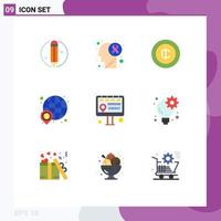 grupp av 9 platt färger tecken och symboler för Kontakt värld mynt pengar finansiera redigerbar vektor design element