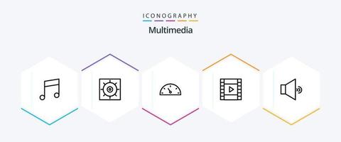 multimedia 25 linje ikon packa Inklusive . . fart. volym. ljud vektor