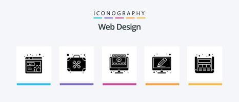 webb design glyf 5 ikon packa Inklusive design. skriva. arbete. penna. uppkopplad. kreativ ikoner design vektor