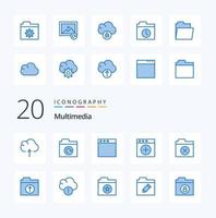 20 Multimedia-Icon-Pack in blauer Farbe wie Speicherwolken zum Sperren offener Dateien vektor
