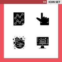 4 solides Glyphenpaket der Benutzeroberfläche mit modernen Zeichen und Symbolen der Analytik Geschenkpapier Zoom Frauen editierbare Vektordesign-Elemente vektor