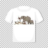 Wildtiergruppenentwurf auf T-Shirt isoliert vektor