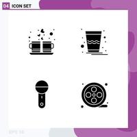 Stock Vector Icon Pack mit 4 Zeilenzeichen und Symbolen für Kaffeegeräte trinken Glasmikrofon editierbare Vektordesign-Elemente