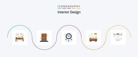 interiör design platt 5 ikon packa Inklusive kök. tabell. fönster. lådor. dekorera hus vektor