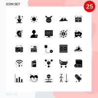 uppsättning av 25 vektor fast glyfer på rutnät för fall Sol kärlek natur landskap redigerbar vektor design element