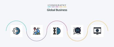 Global Business Line gefüllt Flat 5 Icon Pack inklusive Forum. Kommunikation. Marker. planen. International vektor