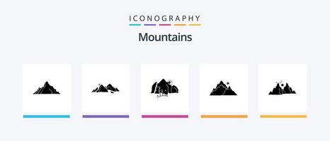 bergen glyf 5 ikon packa Inklusive kulle. berg. natur. träd. natur. kreativ ikoner design vektor