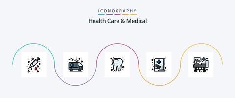 gesundheitsversorgung und medizinische leitung gefülltes flaches 5-symbolpaket einschließlich krankenhaus. dokumentieren. Zahn. medizinisch. Gesundheit vektor