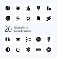 20 wissenschaftliches solides Glyphen-Icon-Pack wie Mond-Sonne-Schwerkraft-Struktur-Wissenschaft vektor