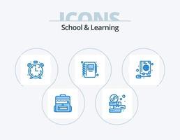 Schule und Lernen blau Icon Pack 5 Icon Design. Globus. Buch. Uhr. Maus. Notizbuch vektor