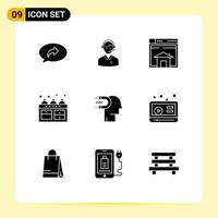 Aktienvektor-Icon-Pack mit 9 Zeilenzeichen und Symbolen für das Herdseiten-Mann-Layout Verkauf editierbarer Vektordesign-Elemente vektor