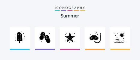 Summer Glyph 5 Icon Pack inklusive Meer. Schnorcheln. Strand. Tauchen. Seestern. kreatives Symboldesign vektor