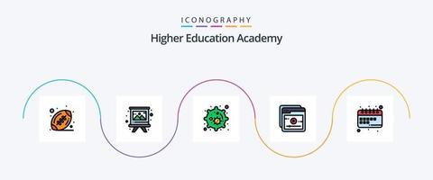 akademi linje fylld platt 5 ikon packa Inklusive studie. schema. cell. inlärning. studie vektor