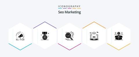 SEO Marketing 25 Glyphen-Icon-Pack inklusive Einstellung. seo. gewinnen. Sicherheit. Forschung vektor