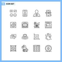 satz von 16 modernen ui-symbolen symbolzeichen zum verfassen von bleistift-avatar-mobilen menschlichen editierbaren vektordesignelementen vektor