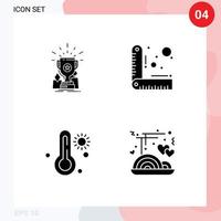 moderner Satz von 4 soliden Glyphen Piktogramm der Leistung Temperaturpreis Maßnahme Essstäbchen editierbare Vektordesign-Elemente vektor