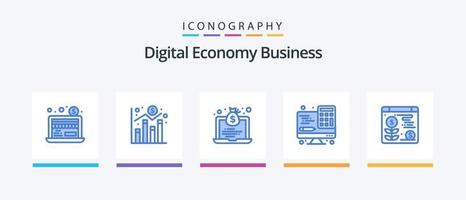 Digital Economy Business Blue 5 Icon Pack inklusive Pflanze. Netz. Wirtschaft. Technologie. Computer. kreatives Symboldesign vektor