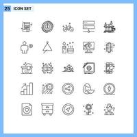 Aktienvektor-Icon-Pack mit 25 Zeilenzeichen und Symbolen für das Hosten der Datenbank im unteren Verbindungszyklus editierbare Vektordesign-Elemente vektor